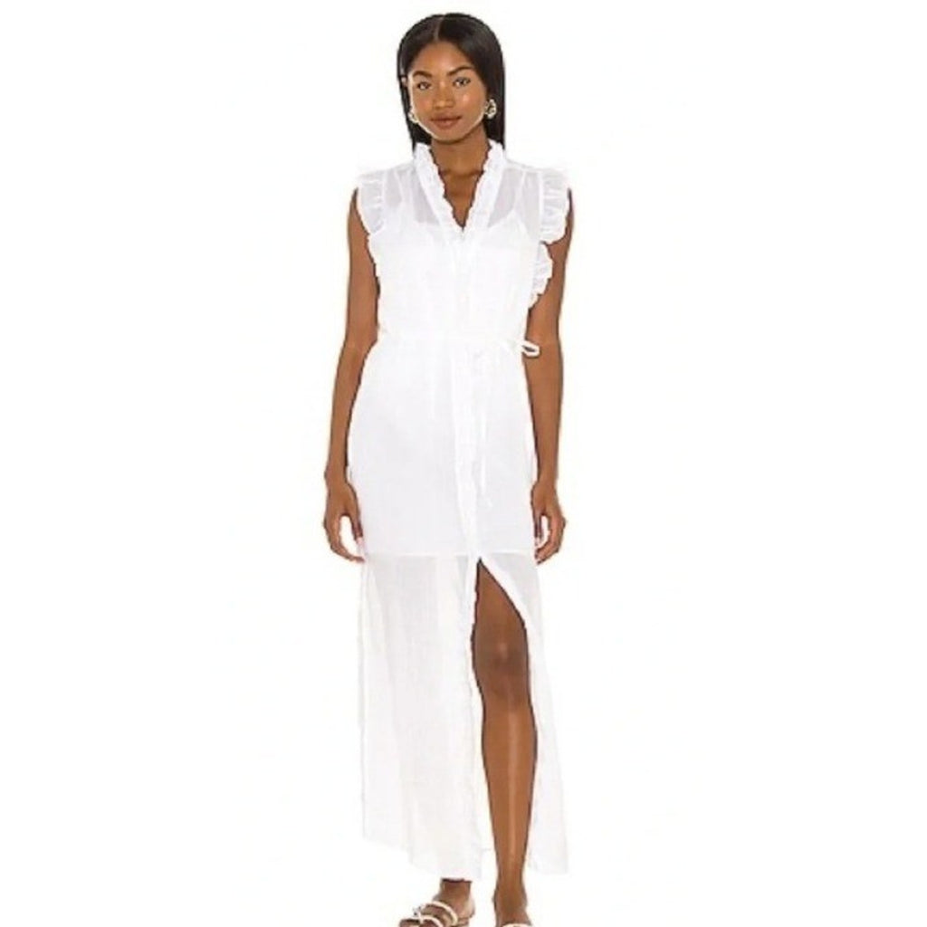 FRAME, Lauren White Ruffled Maxi Dress LWWD0580 Sleeveless S/P COSTAL ROMANTIC