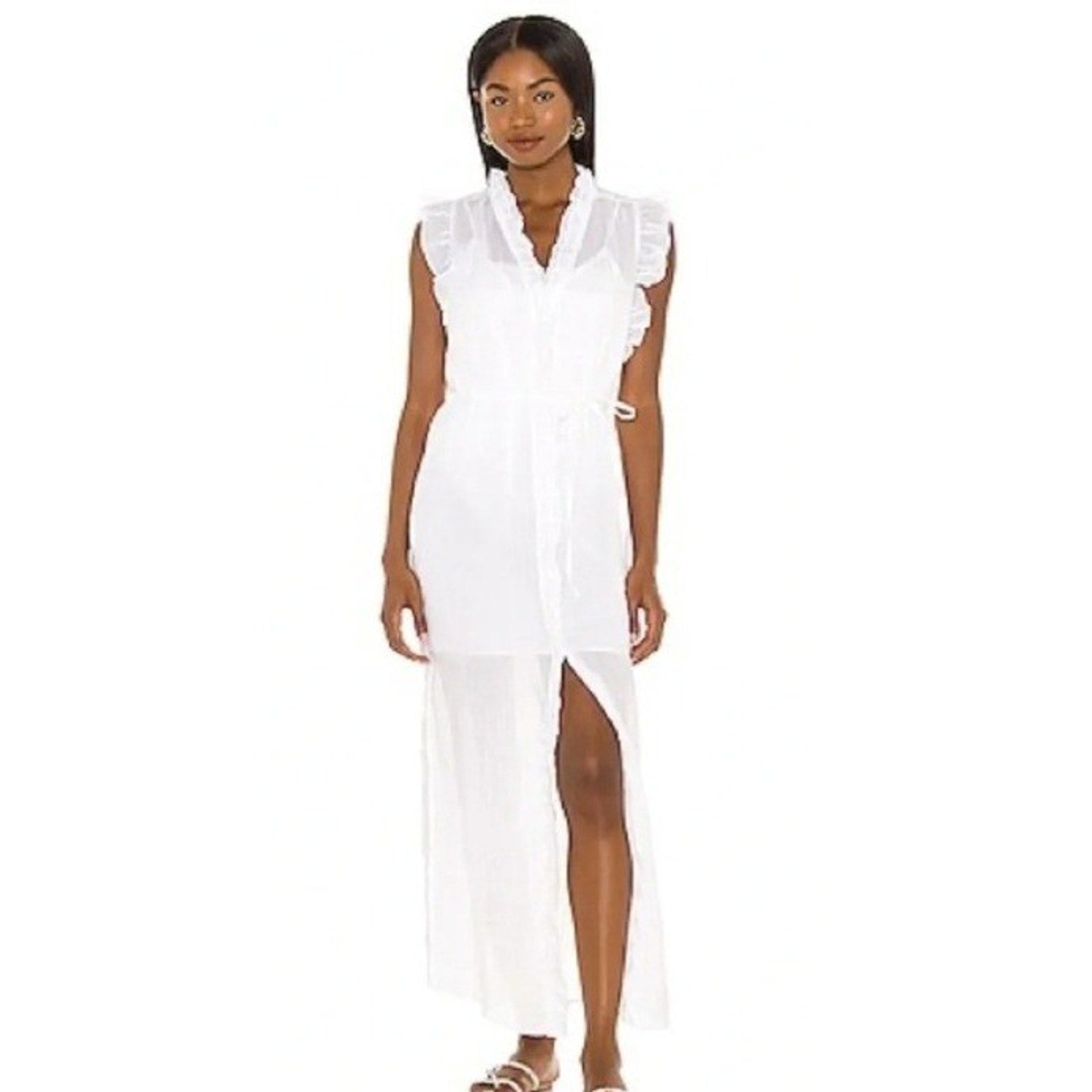 FRAME, Lauren White Ruffled Maxi Dress LWWD0580 Sleeveless S/P COSTAL ROMANTIC