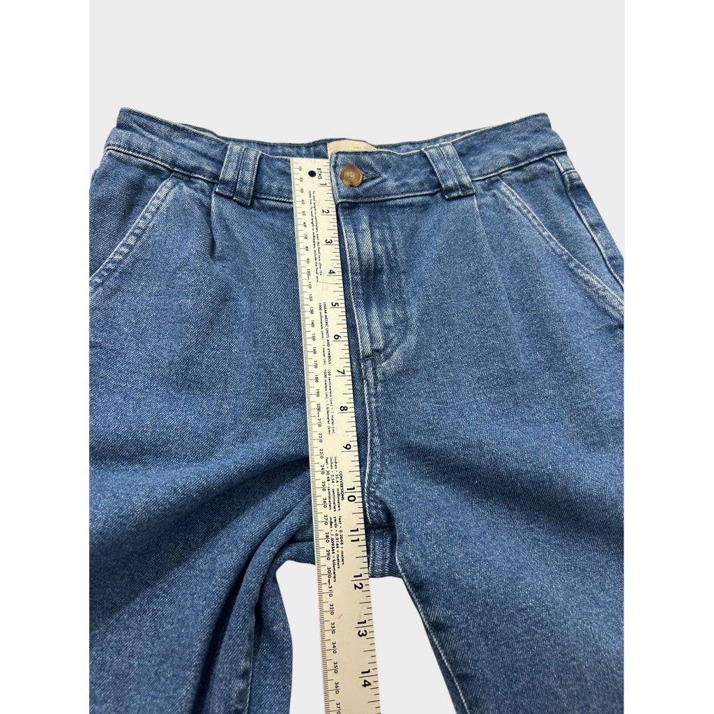 Sezane Paris High Waisted Pleated Tapered Jeans Blue Denim Size 36 US 4 6