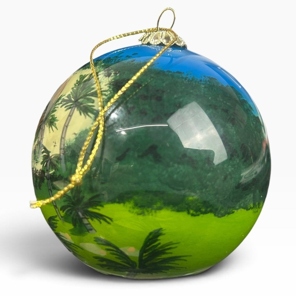 Maui No Ka Oi Hand Painted Glass Ornament Tropical Landscape With Velvet Box