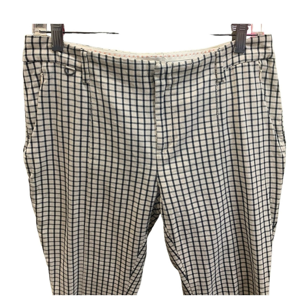 Anthropologie The Essential Slim Trousers Cream/Black Plaid Pants SZ 8