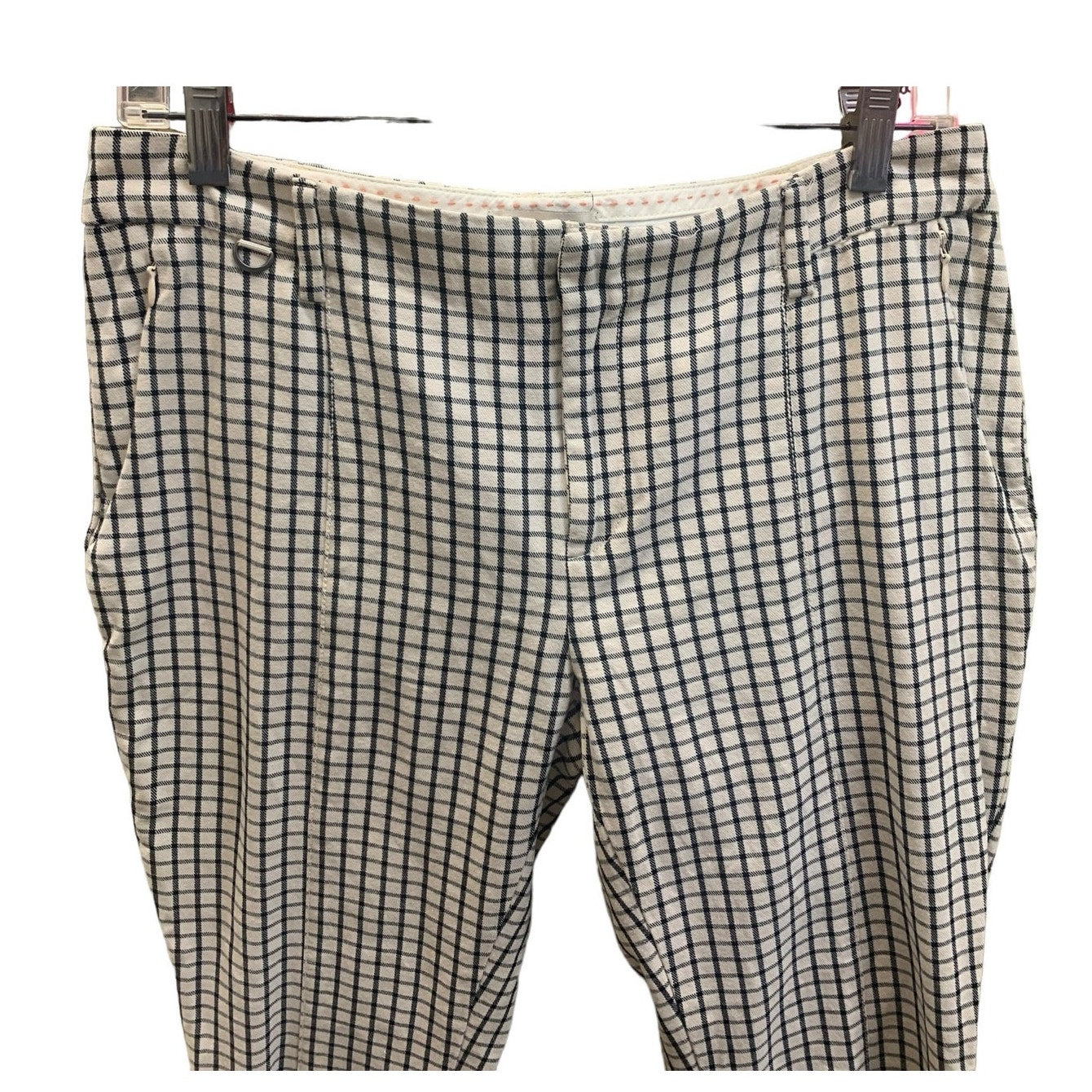 Anthropologie The Essential Slim Trousers Cream/Black Plaid Pants SZ 8