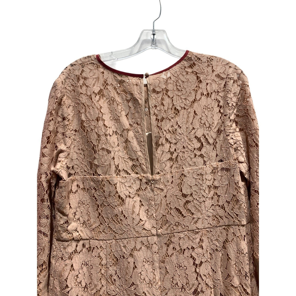 Boden Women Pink Floral Lace Long Sleeve Romanic Classic Modest Chic Sz US L Mid