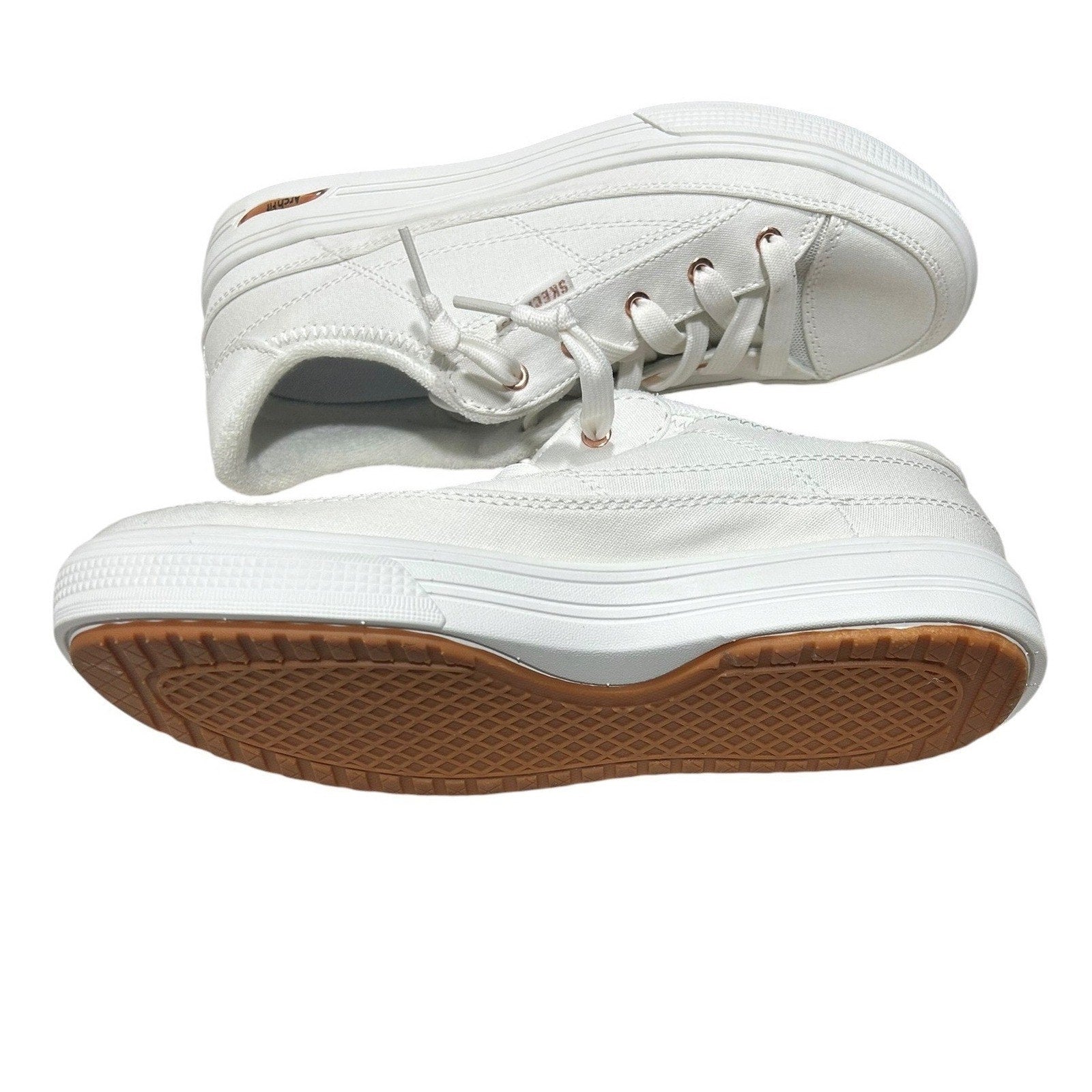 Skechers Arch Fit Arcade Meet Ya White Canvas Sneakers 177190W Womens 8 Wide