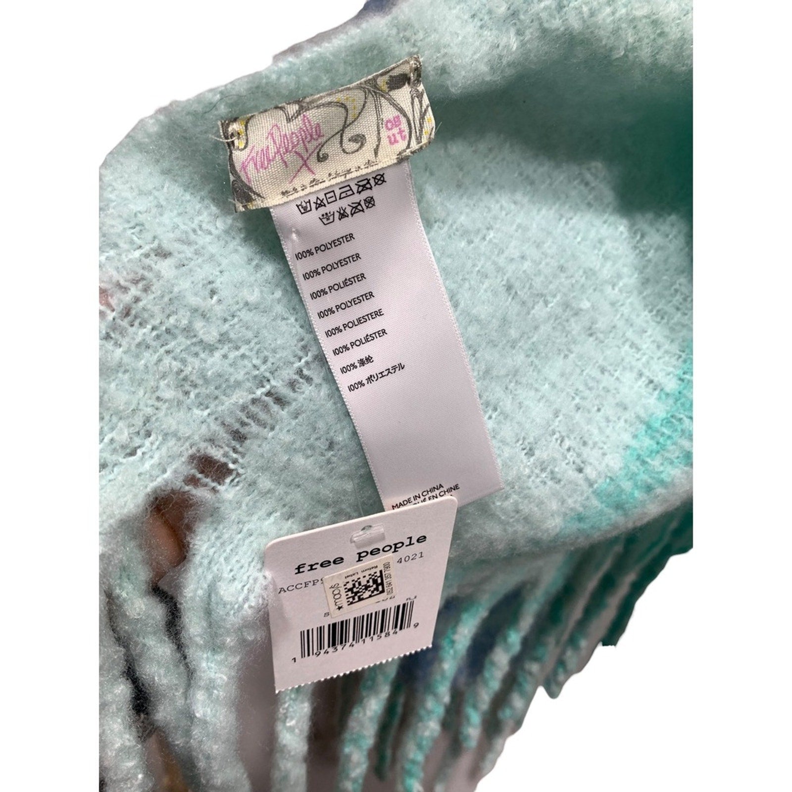 NEW Free People Chunky Gemini Pastel Plaid Winter Scarf, Blue and Green