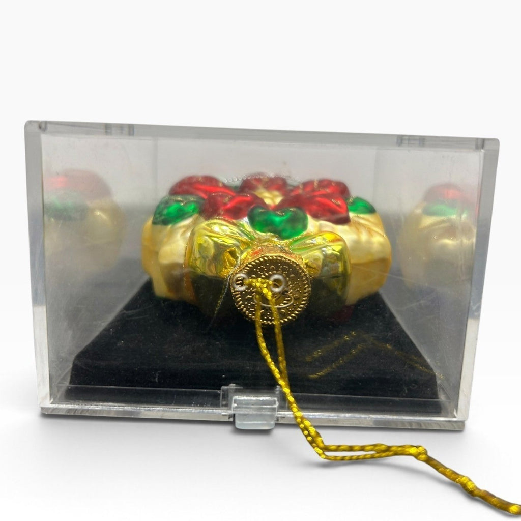 Unique Treasures Hand Painted Glass Poinsettia Christmas Ornament Red Gold Green