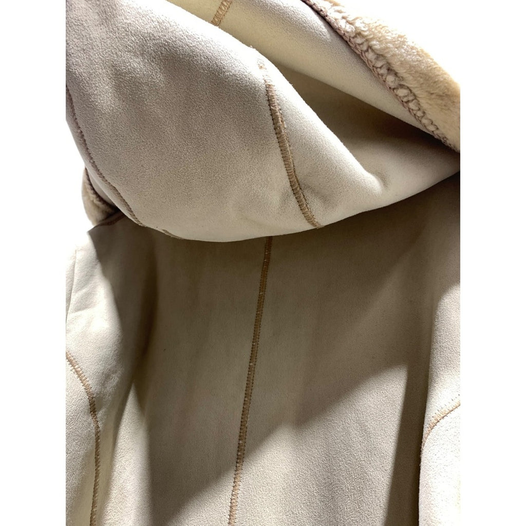 Marvin Richards Women's Beige Faux Suede Fur Lined Hooded Zip Up Jacket L