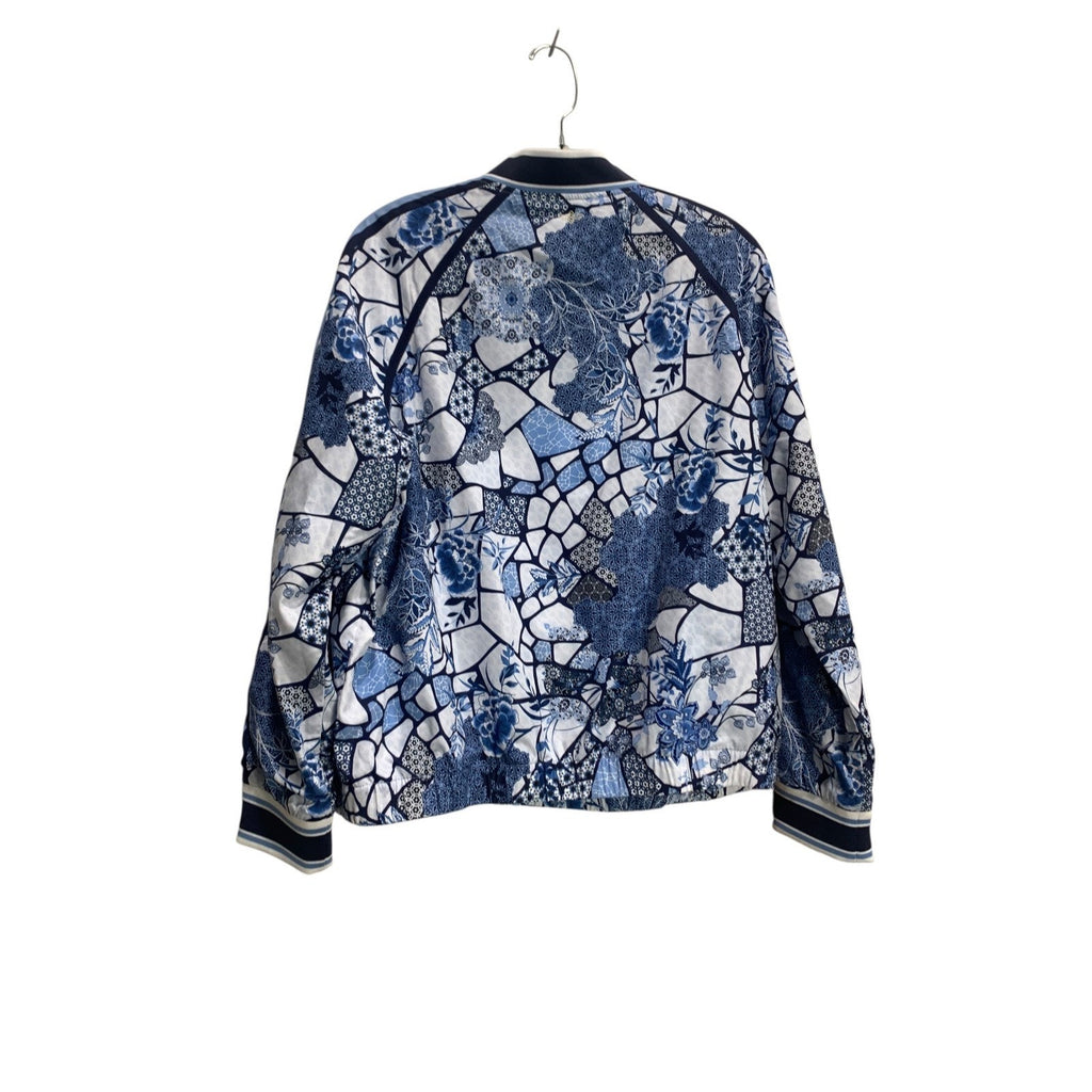 Johnny Was Bee Active Blue Floral Mosaic Full Zip Bomber Jacket Large L