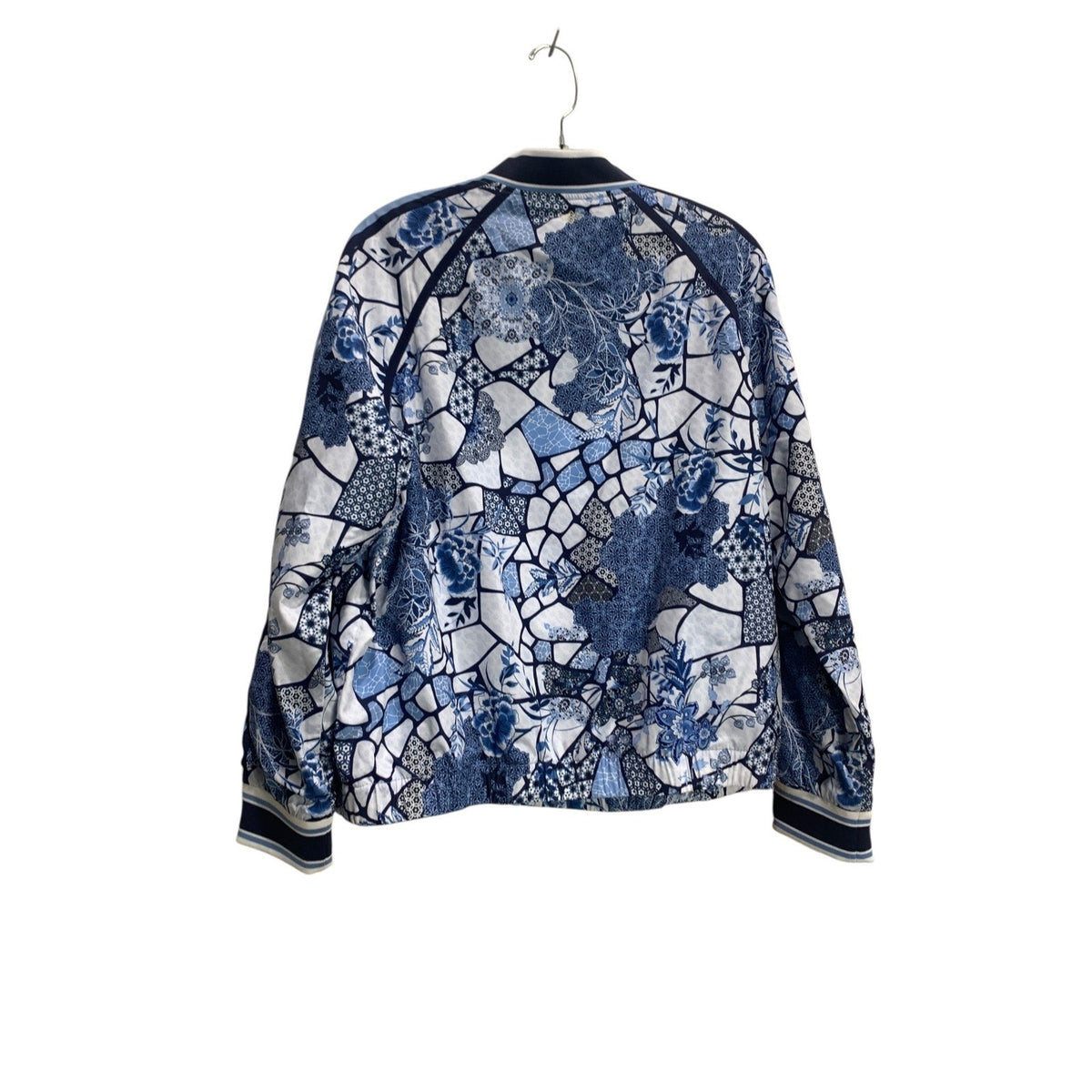Johnny Was Bee Active Blue Floral Mosaic Full Zip Bomber Jacket Large L