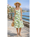 Avec Les Filles Lemon Print Midi Dress White Yellow Cotton Blend Size 6