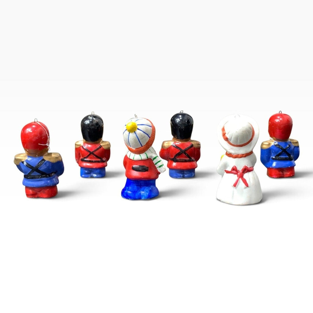Vintage Christmas Ceramic Toy Soldier Marching Band Ornaments Set of 6 Multi
