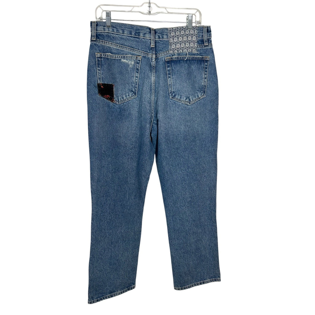 Free People We The Free Poppy Patch Straight Leg Jeans Size 30 Boho Floral Blue