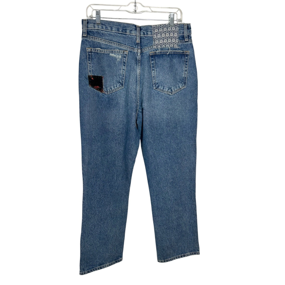 Free People We The Free Poppy Patch Straight Leg Jeans Size 30 Boho Floral Blue