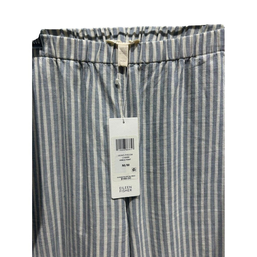 Eileen Fisher Hemp Organic Cotton Striped Ankle Pant Blue White M S8JWS-P2522M