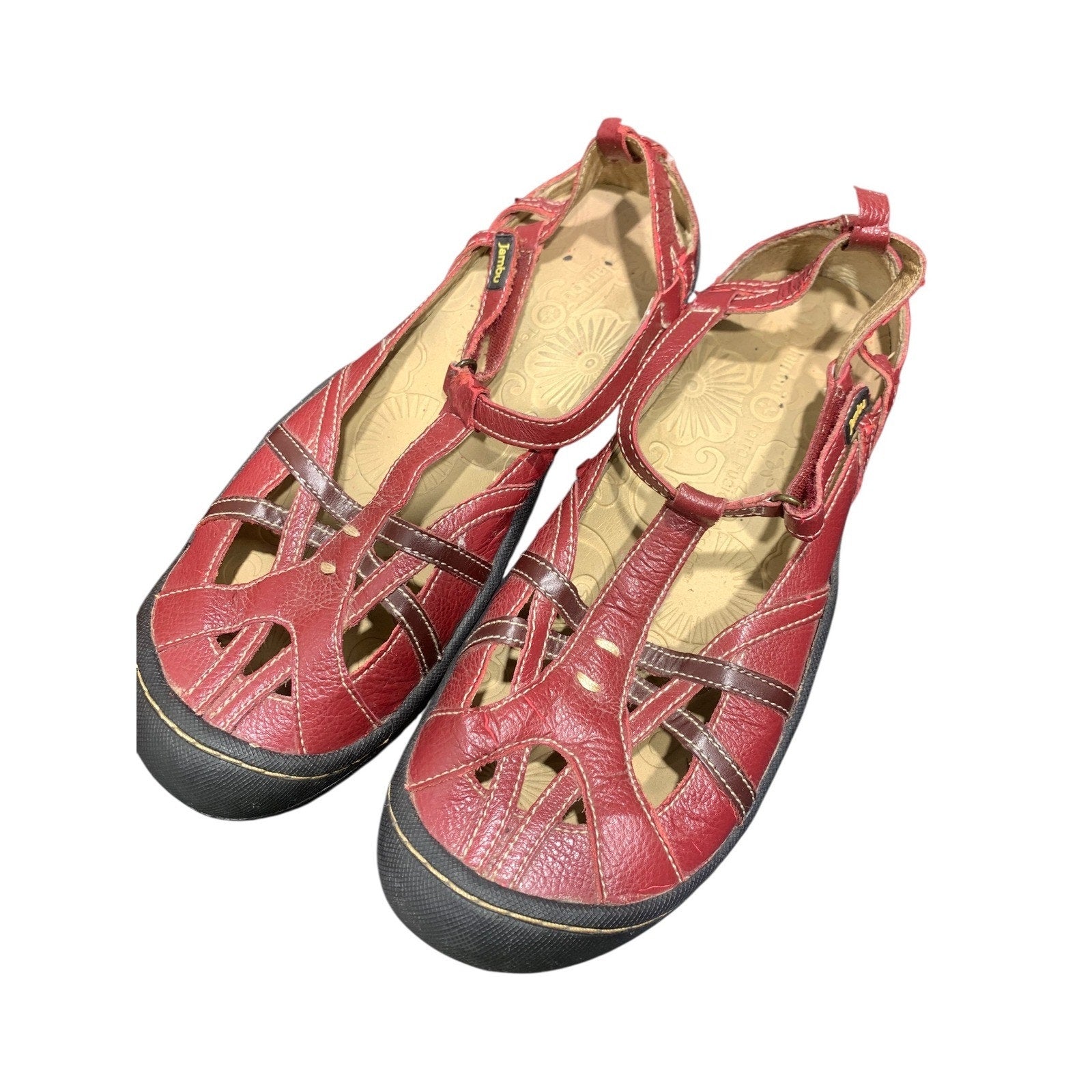 Jambu Dune Red Leather Mary Jane T-Strap Comfort Flats Womens 8.5 M