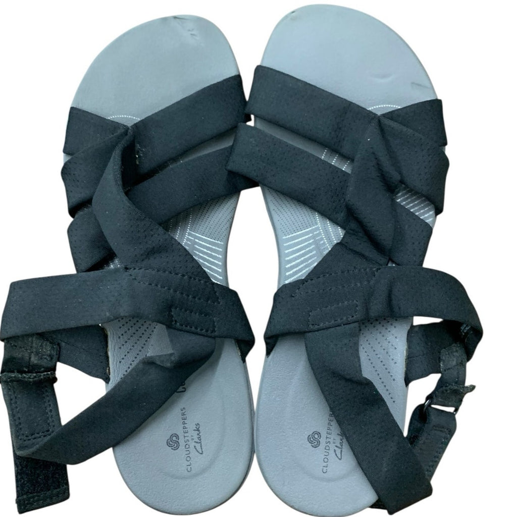CLOUDSTEPPERS by Clarks women's black comfort ARLA Meg wedge sandal SZ 8