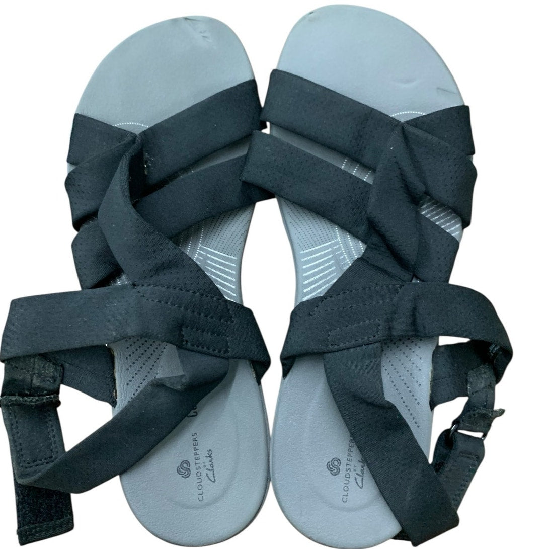 CLOUDSTEPPERS by Clarks women's black comfort ARLA Meg wedge sandal SZ 8