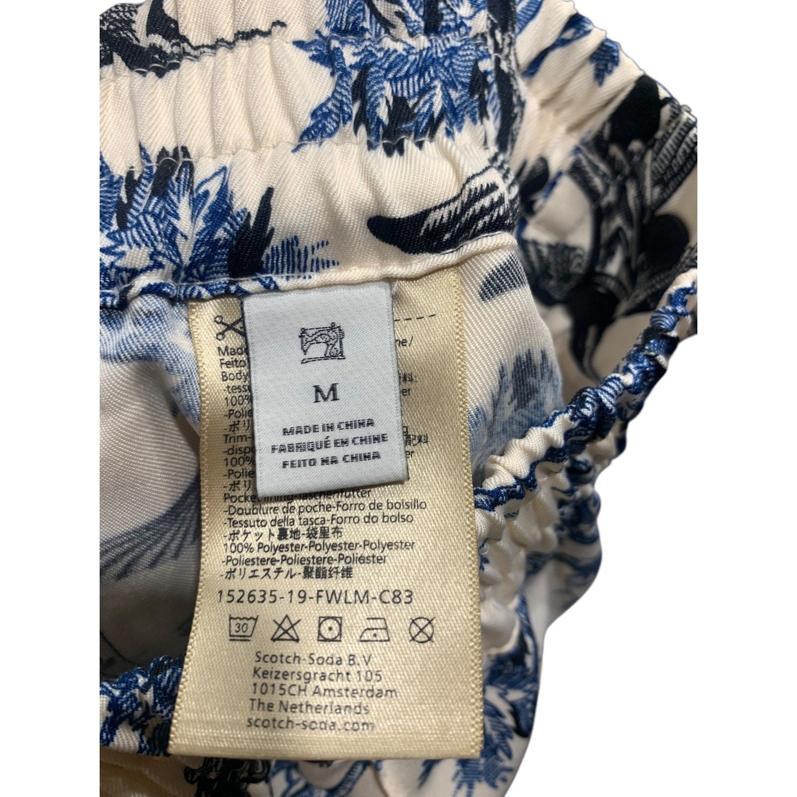 Scotch & Soda Maison Scotch Blue Floral Bird Print Jogger Trousers Size M