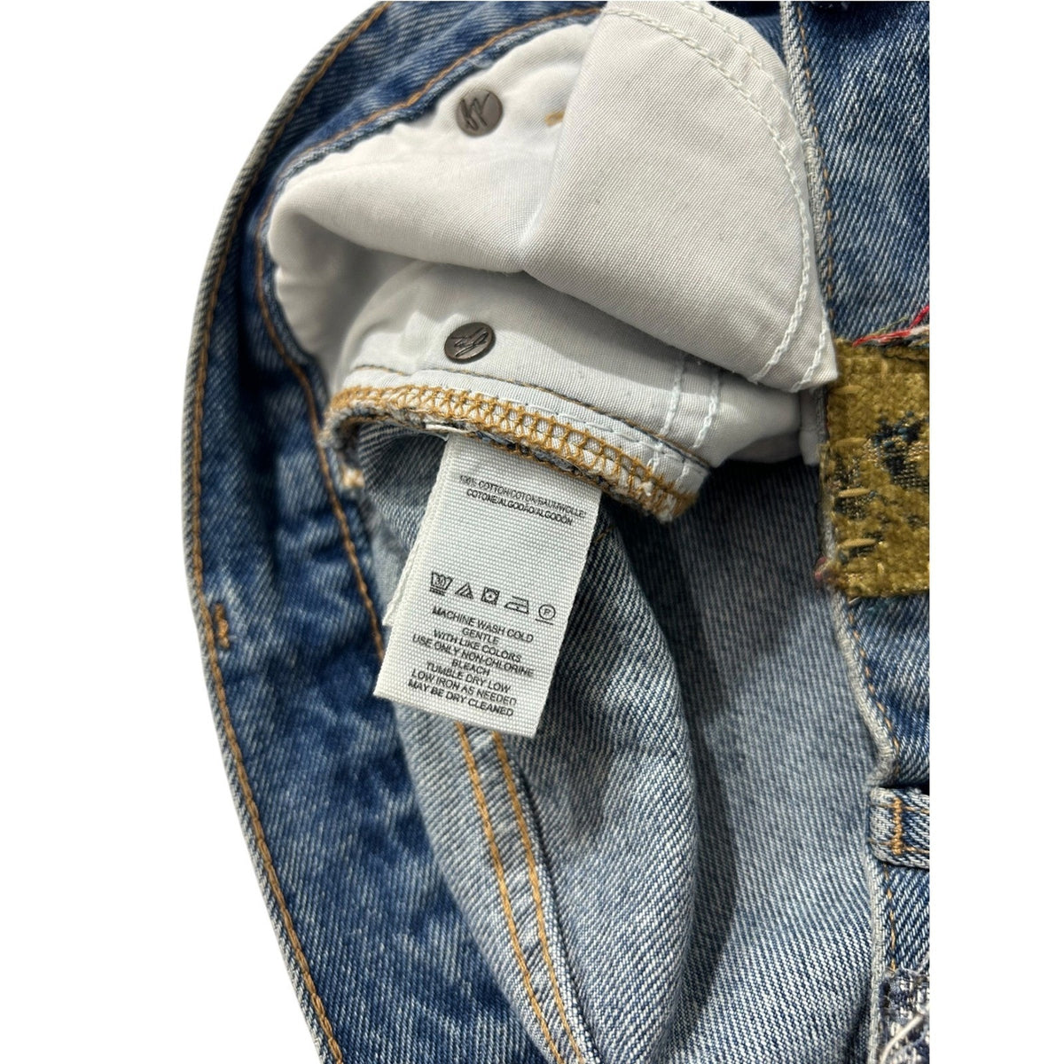 Free People We The Free Poppy Patch Straight Leg Jeans Size 30 Boho Floral Blue