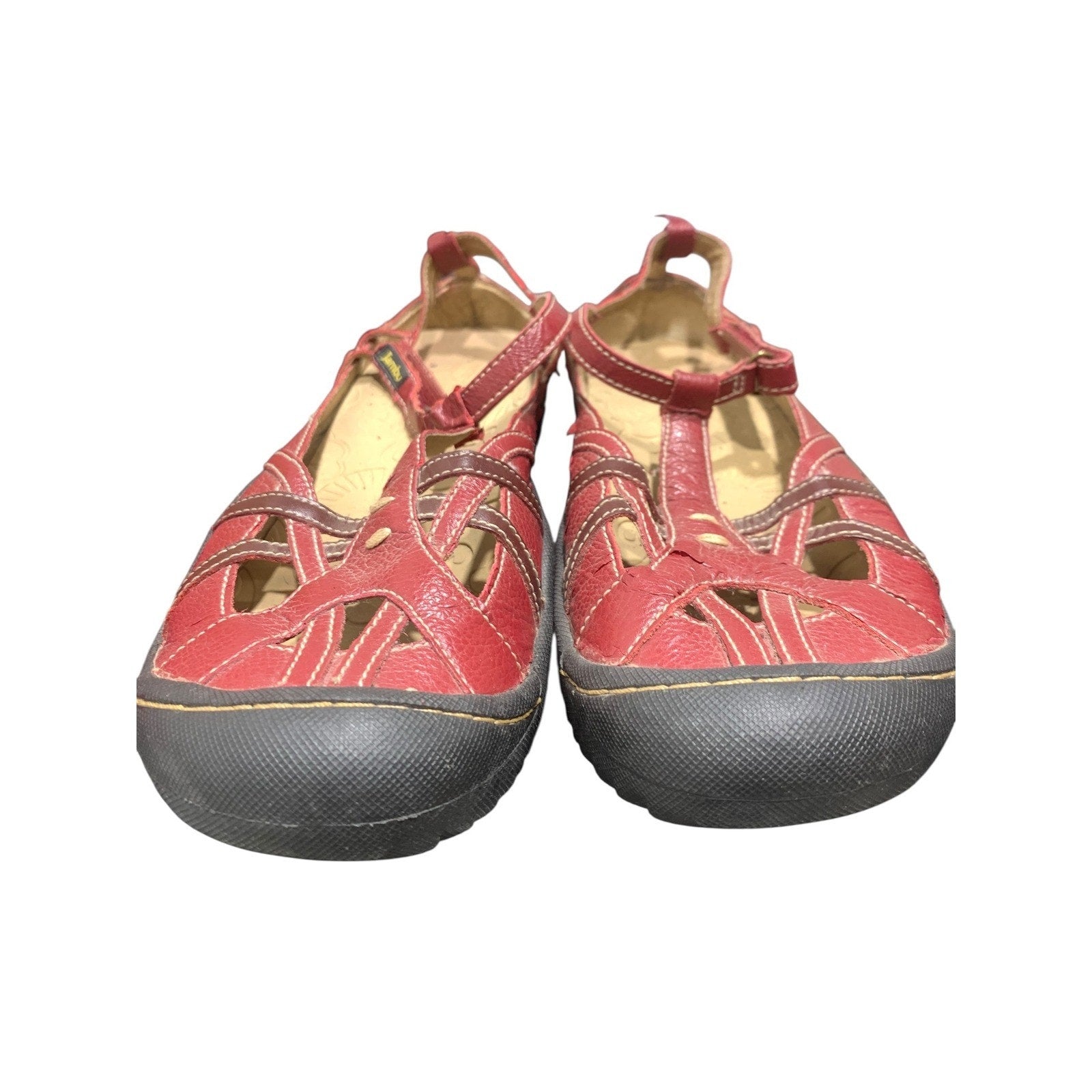Jambu Dune Red Leather Mary Jane T-Strap Comfort Flats Womens 8.5 M