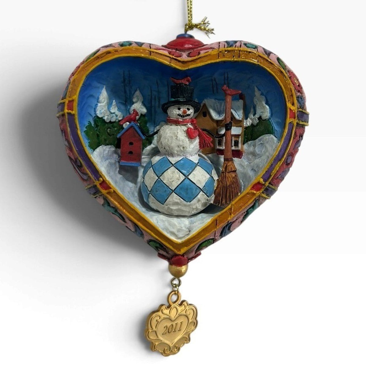 Jim Shore 2011 Holly Jolly Snowman Heartwood Creek Heart Ornament 4022934