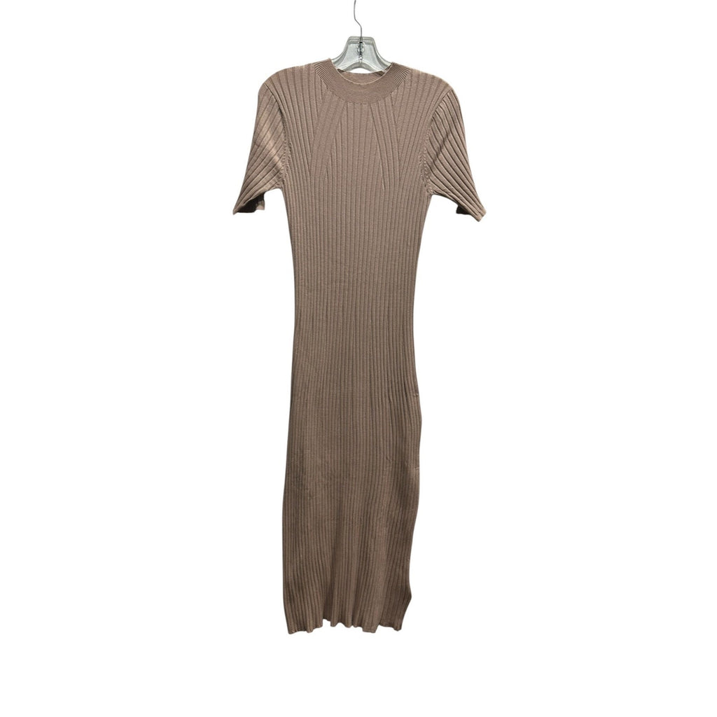 Varley Maeve Rib Knit Midi Dress Topa Taupe Short Sleeve Sweater Dress Small