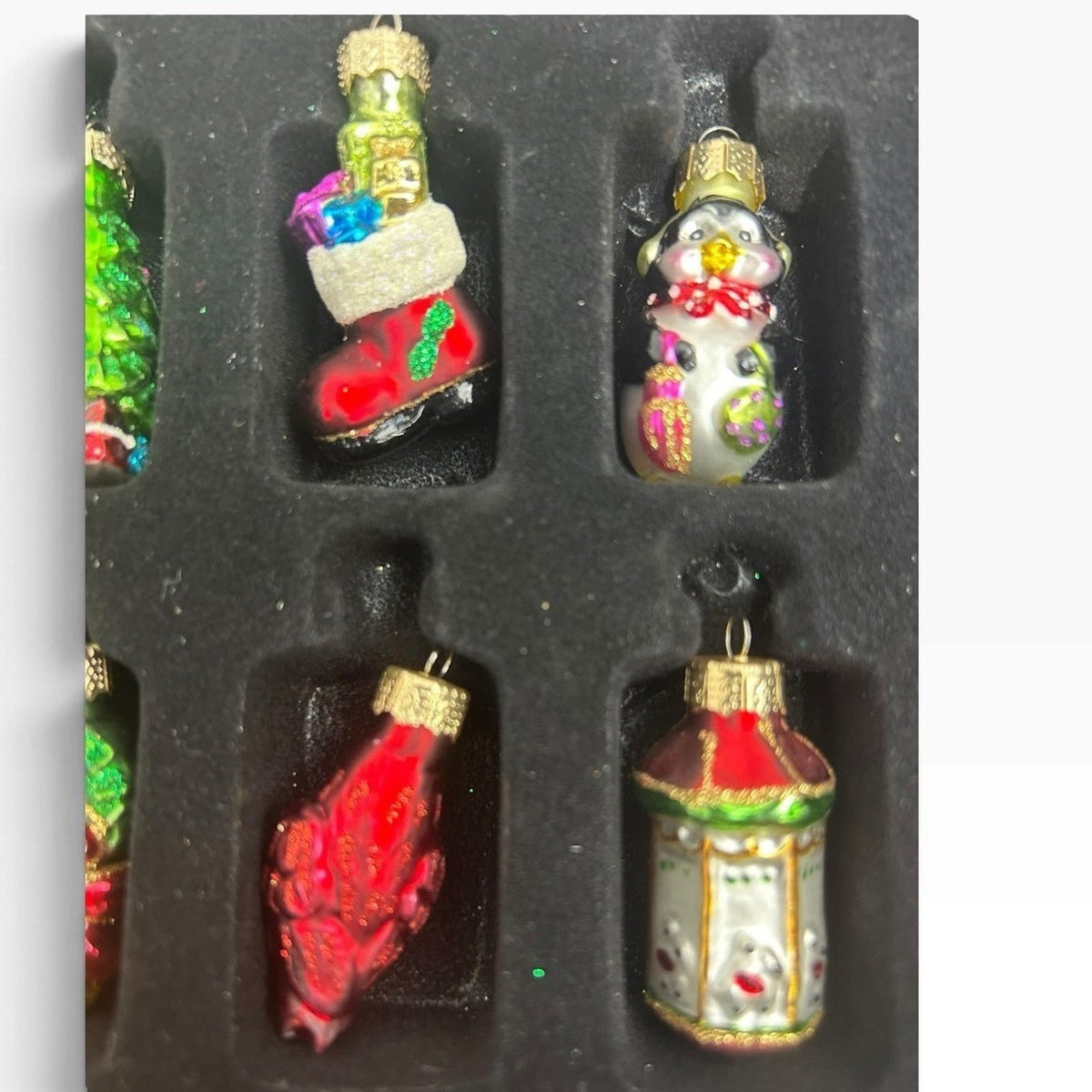 Unique Treasures 25pc Miniature Blown Glass Christmas Ornament Set Santa Xmas