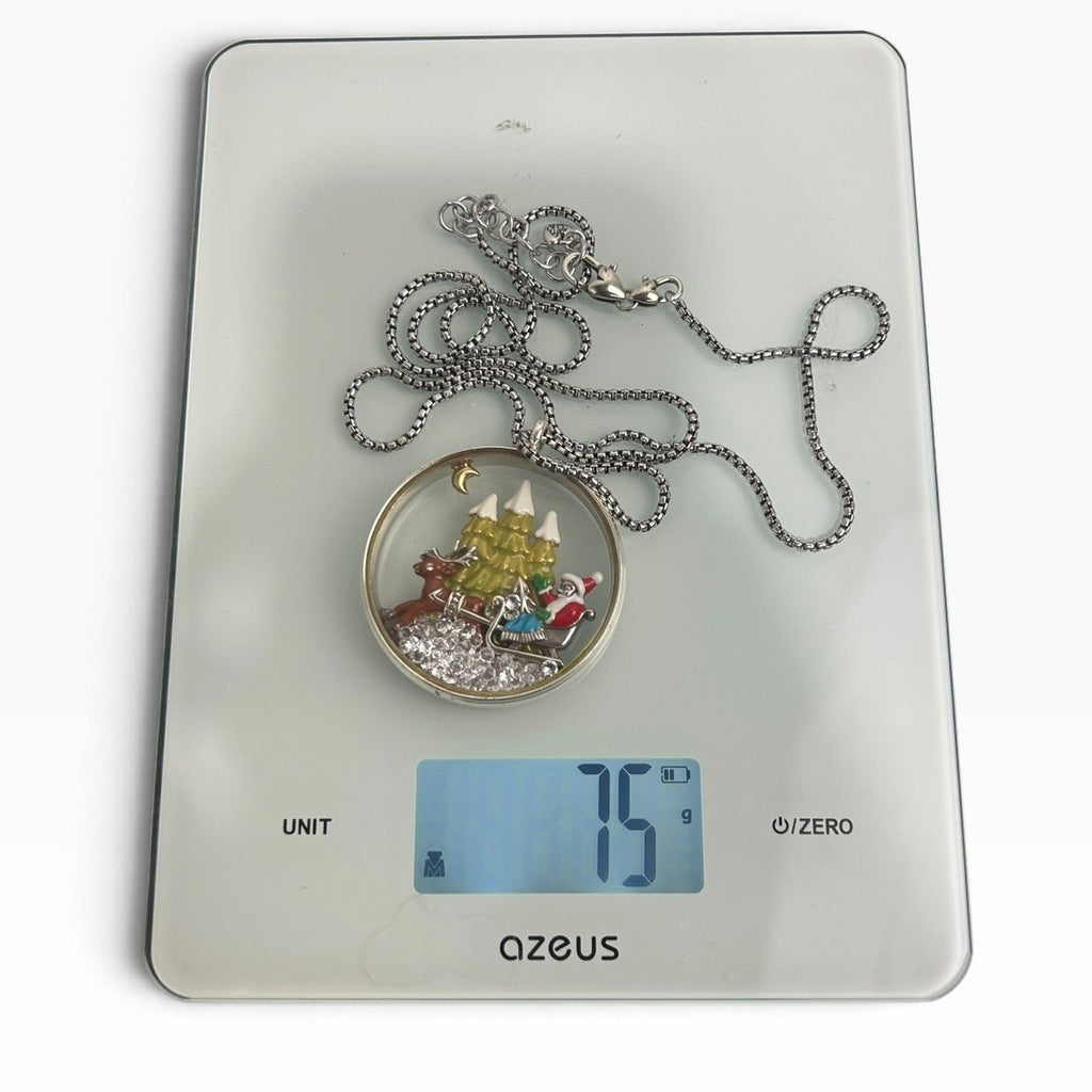 Brighton Christmas Santa Reindeer Shaker Pendant Necklace Silver Gold Tone 20in