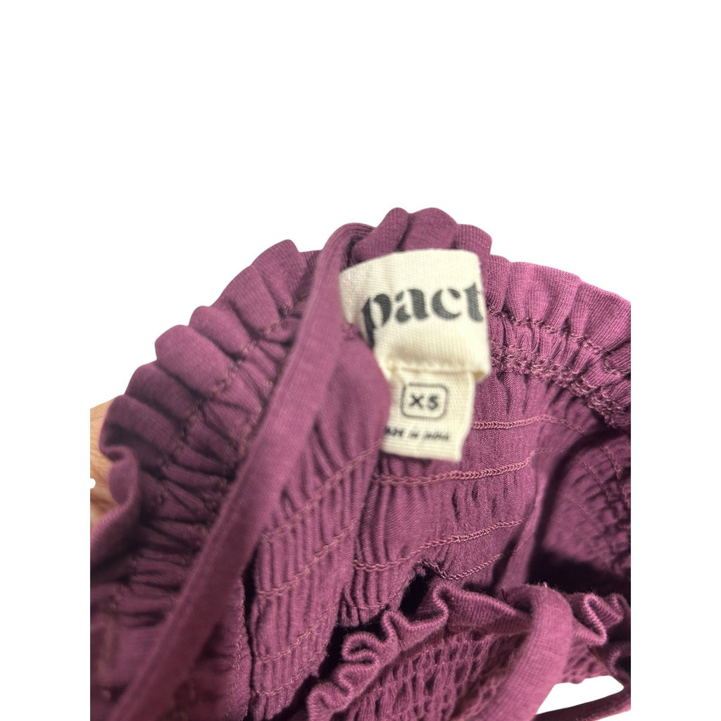 Pact Womens Organic Cotton Smocked Tiered Maxi Dress Plum Purple XS Sleeveless