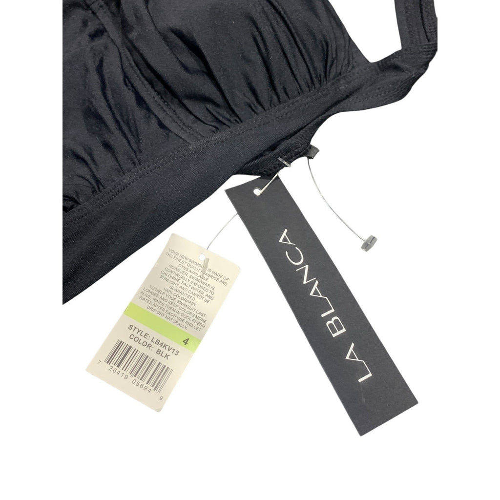 La Blanca Womens Black Ruched Halter One Piece Swimsuit LB4KV13 Size 4 NEW