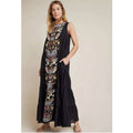 Samant Chauhan Anthropologie Black Embroidered Bird Floral Tiered Maxi Dress 0