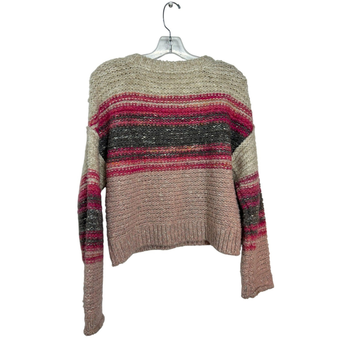Pilcro Anthropologie Pink Striped Boucle Wool Blend Chunky Sweater XS cozy prep
