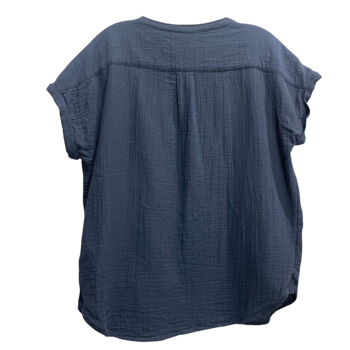 Quince Organic Cotton Double Gauze Henley Short Sleeve Blouse Blue Medium