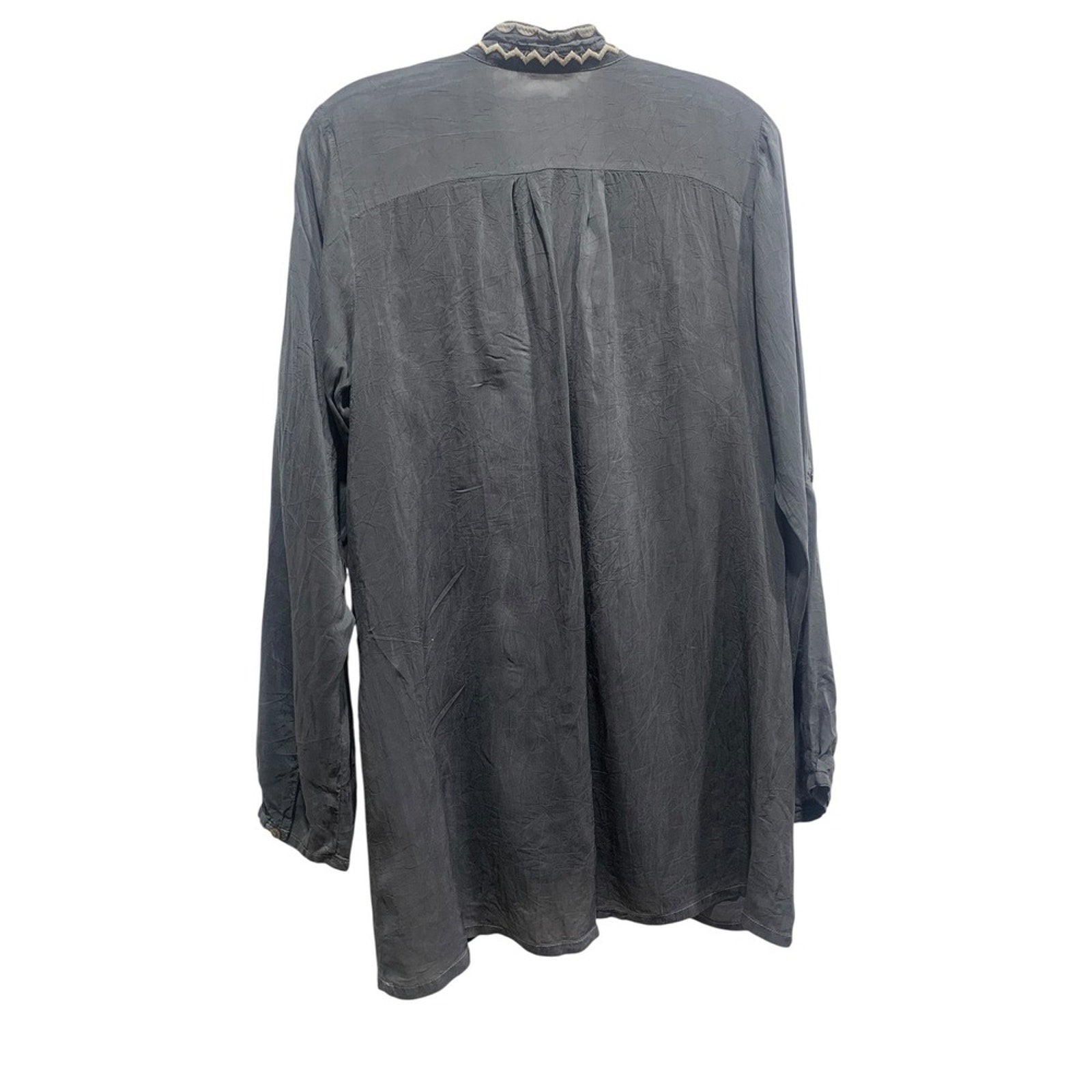 Johnny Was Embroidered Tunic Top Small S Black Cupra Rayon Bohemian Blouse