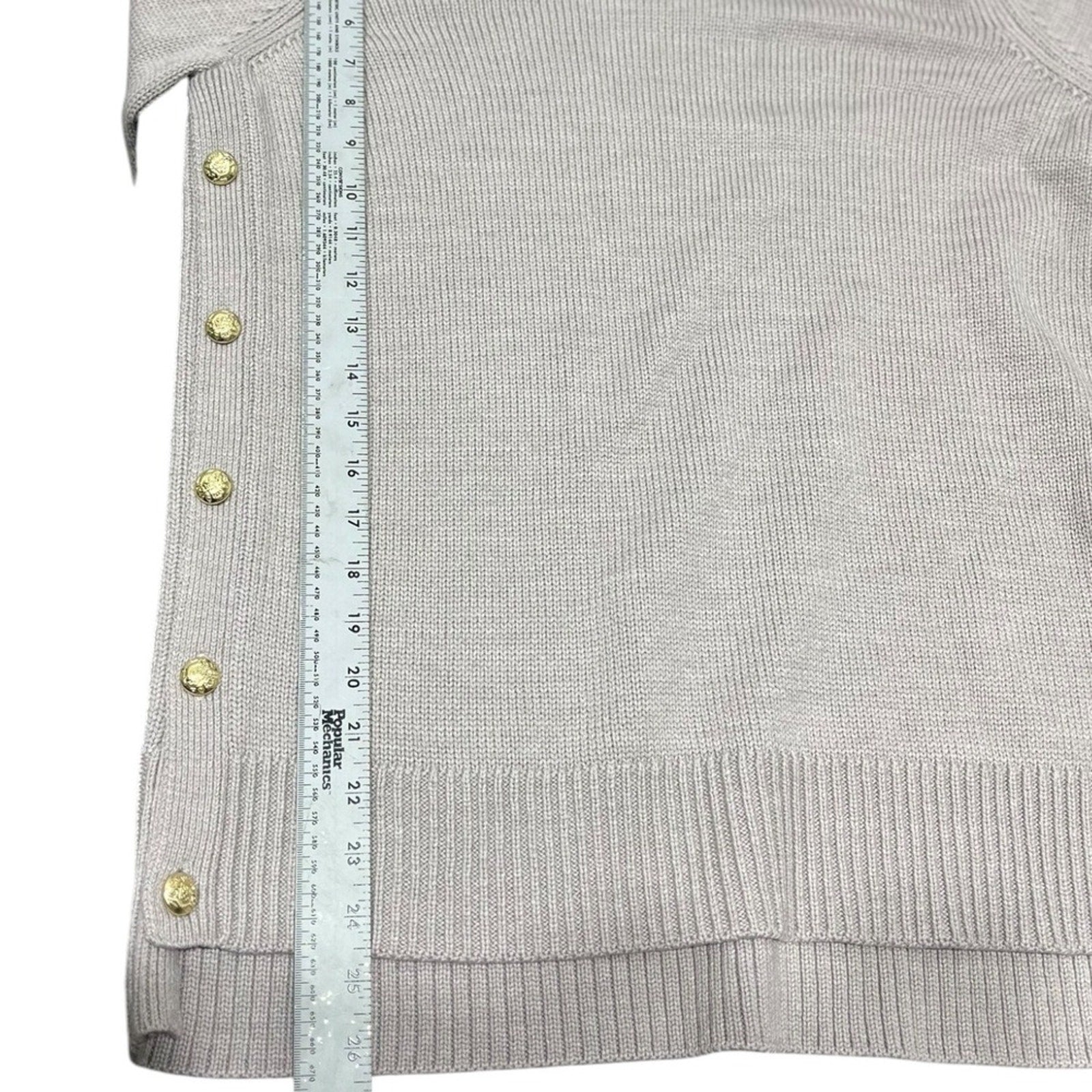 Tuckernuck Wheat Bexley Crew Sweater Wool Blend Gold Buttons Beige Gray SZ S