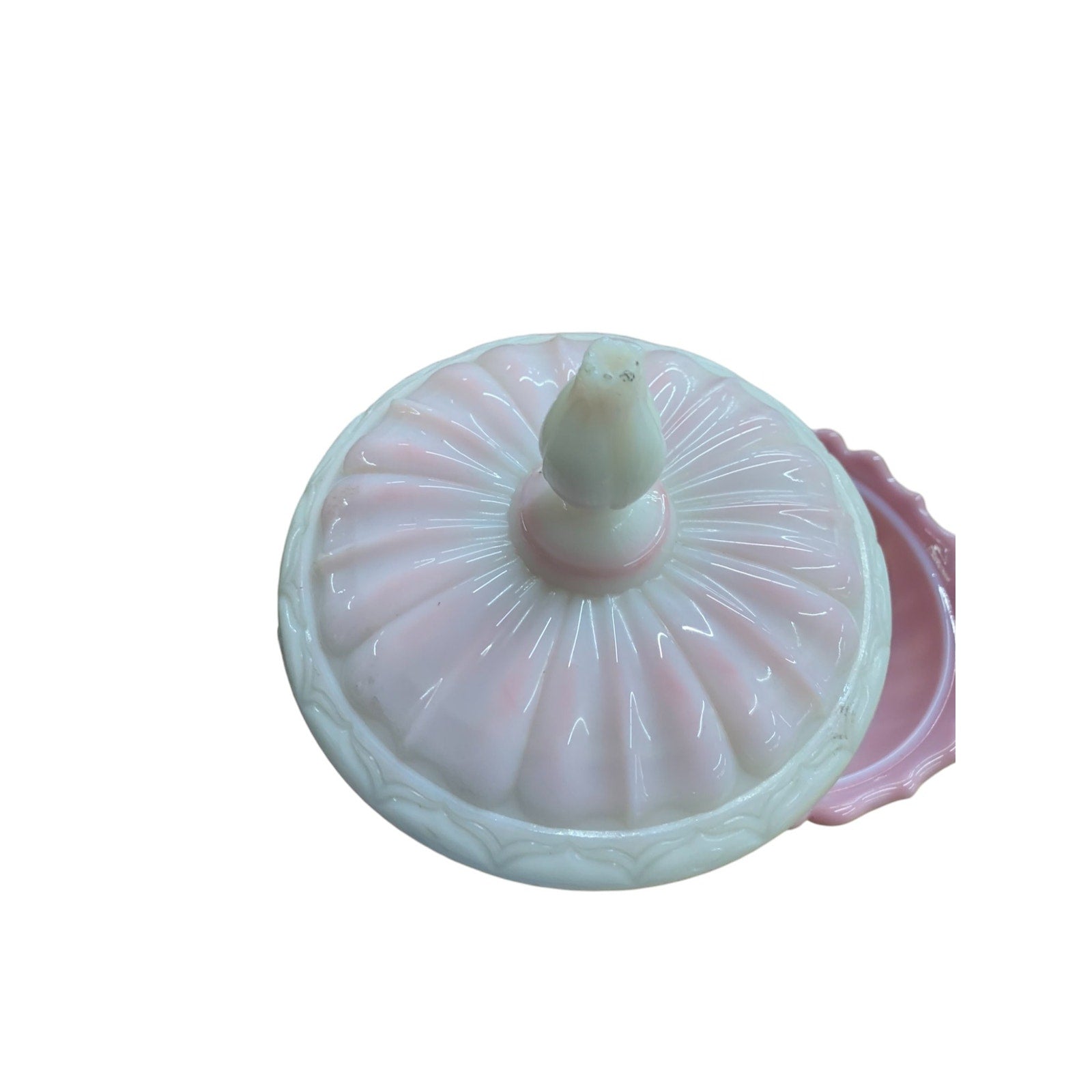 Pink & White Fenton Milk Glass Candy Dish w/ Lid