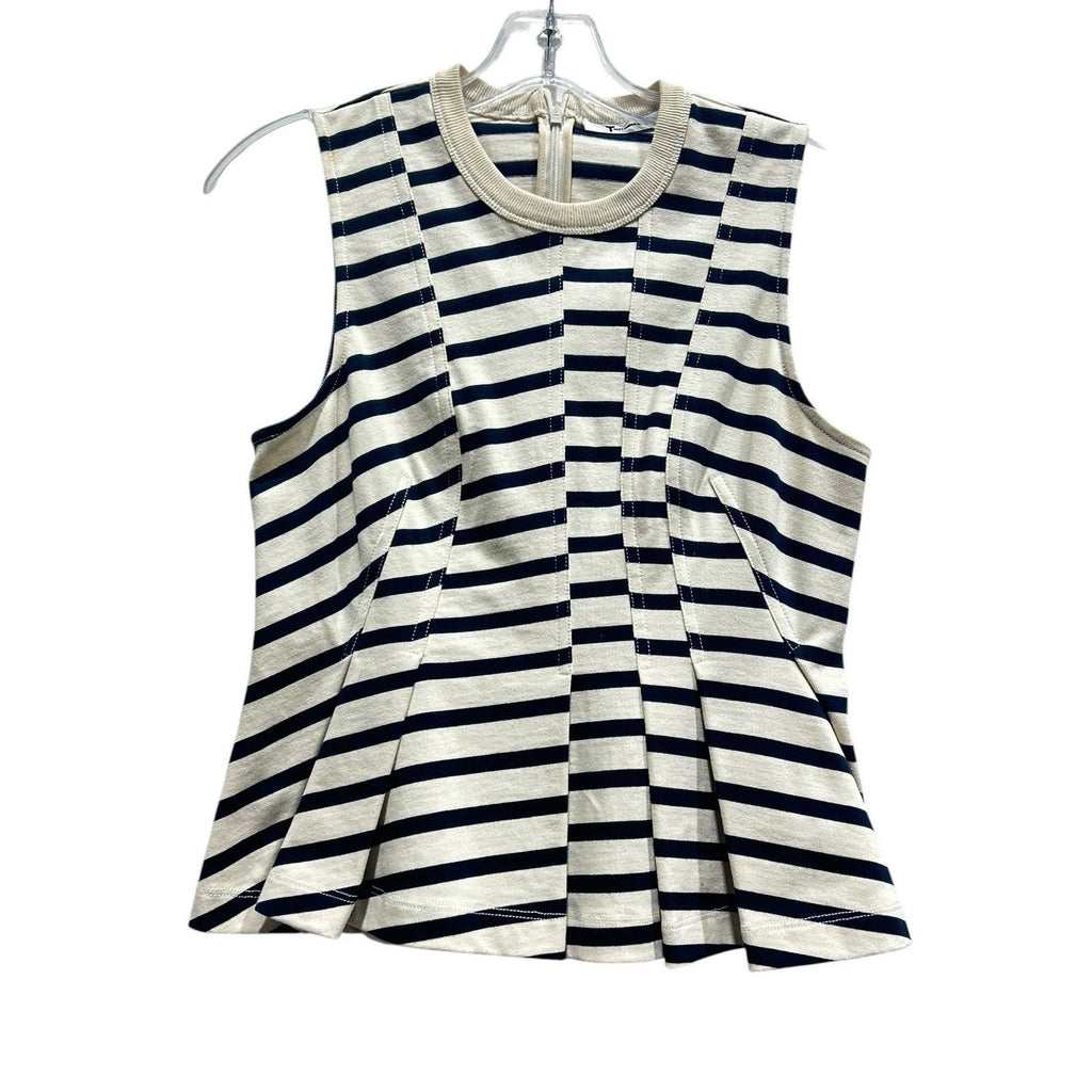 T by Alexander Wang Womens XS Striped Sleeveless Peplum Top Ivory 100% Cotton
