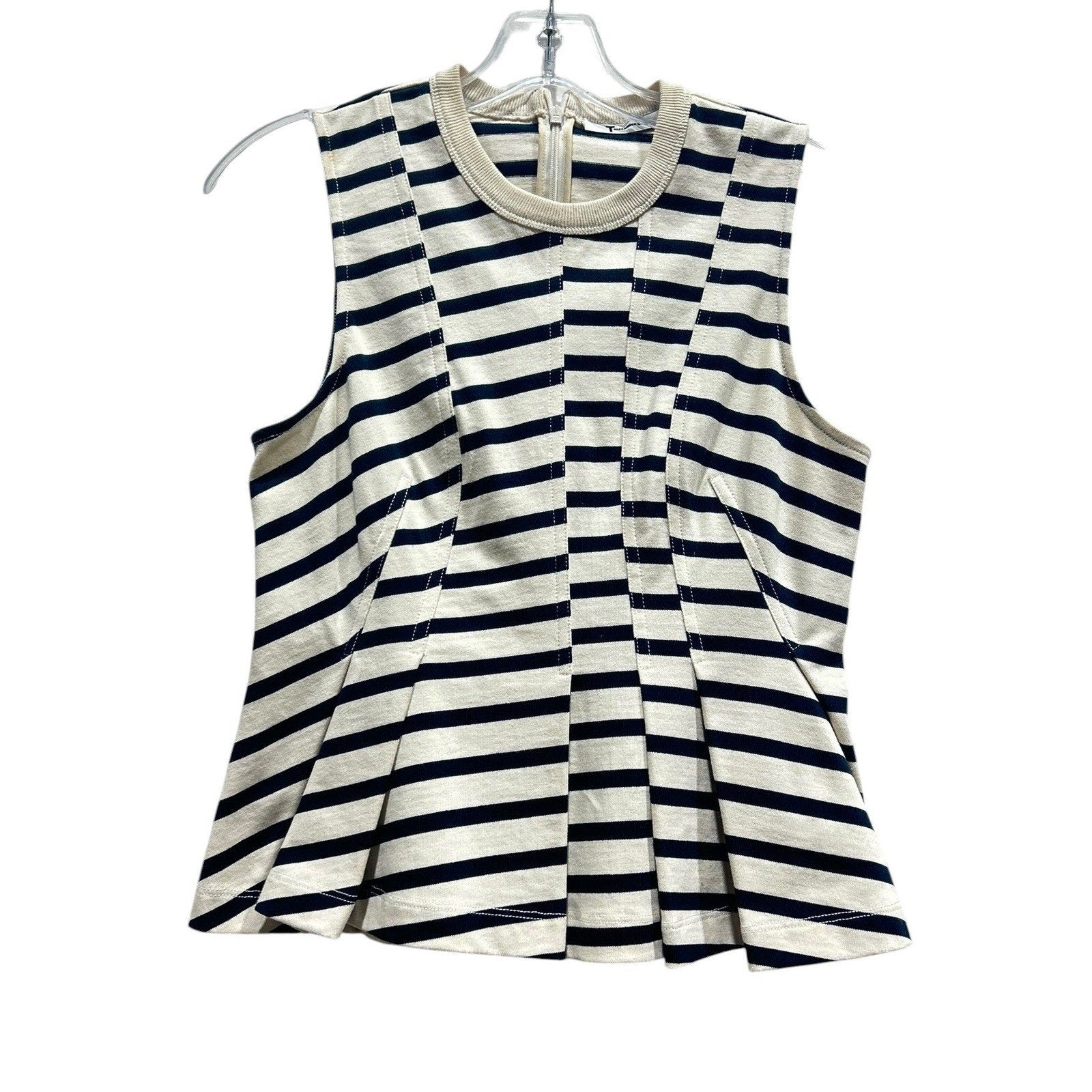 T by Alexander Wang Womens XS Striped Sleeveless Peplum Top Ivory 100% Cotton
