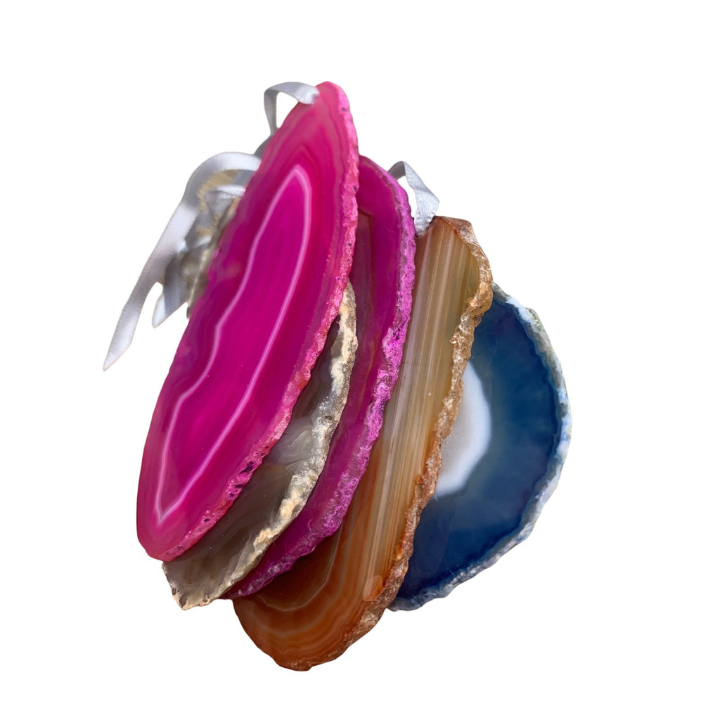 Agate Stone Slice Ornaments Hot Pink