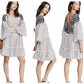 Free People Lola Embroidered Mini Dress Black White Striped Tiered Tunic Top M