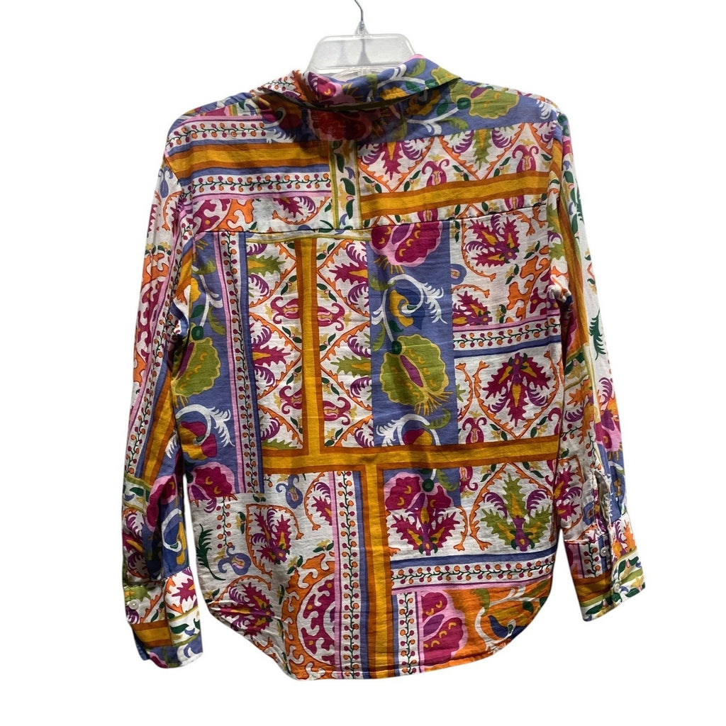 Calypso St Barth Womens Patchwork Floral Button Down Shirt Multicolor Boho Small