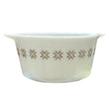 Vintage Pyrex 473 Town and Country 1 Qt Casserole Bowl Brown Snowflake White