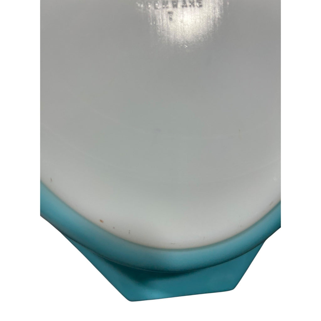 Vintage Pyrex Snowflake Turquoise Blue Divided Serving Dish 1.5 QT Oval 063