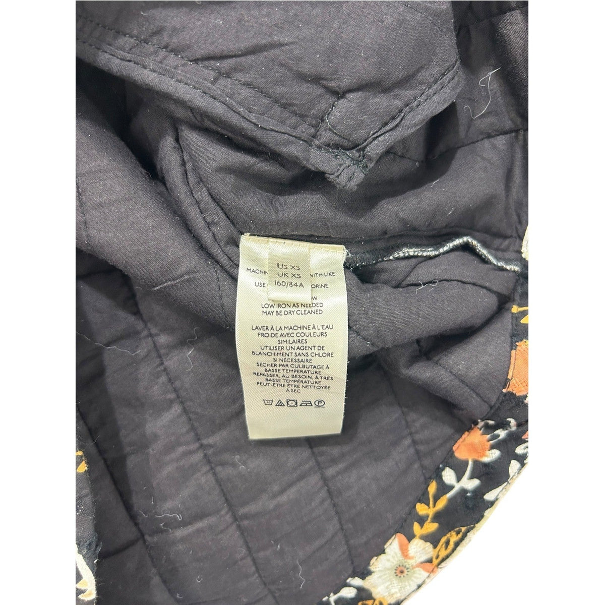 Anthropologie Quilted Patchwork Floral Jacket Black Cream Orange XS XS Boho
