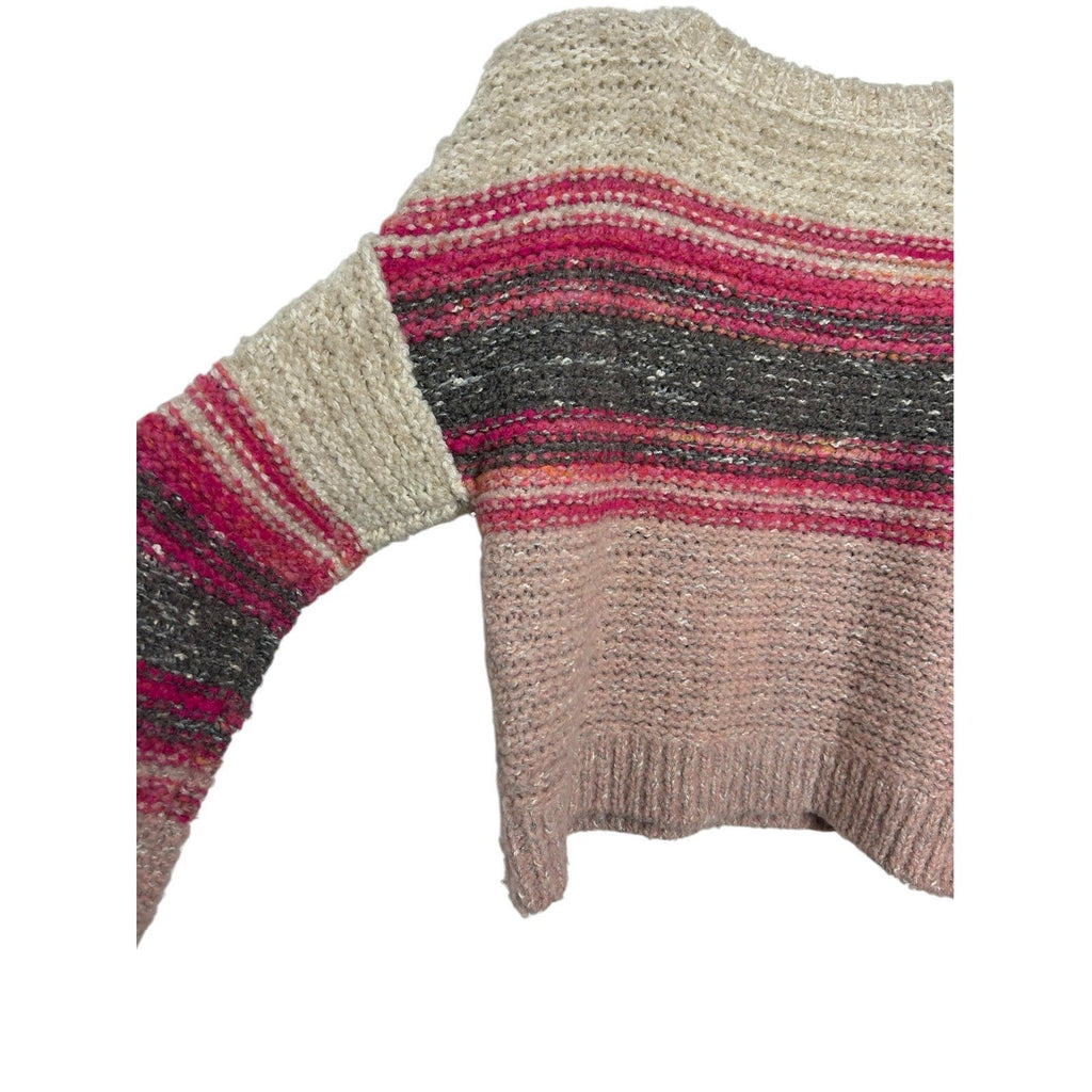 Pilcro Anthropologie Pink Striped Boucle Wool Blend Chunky Sweater XS cozy prep