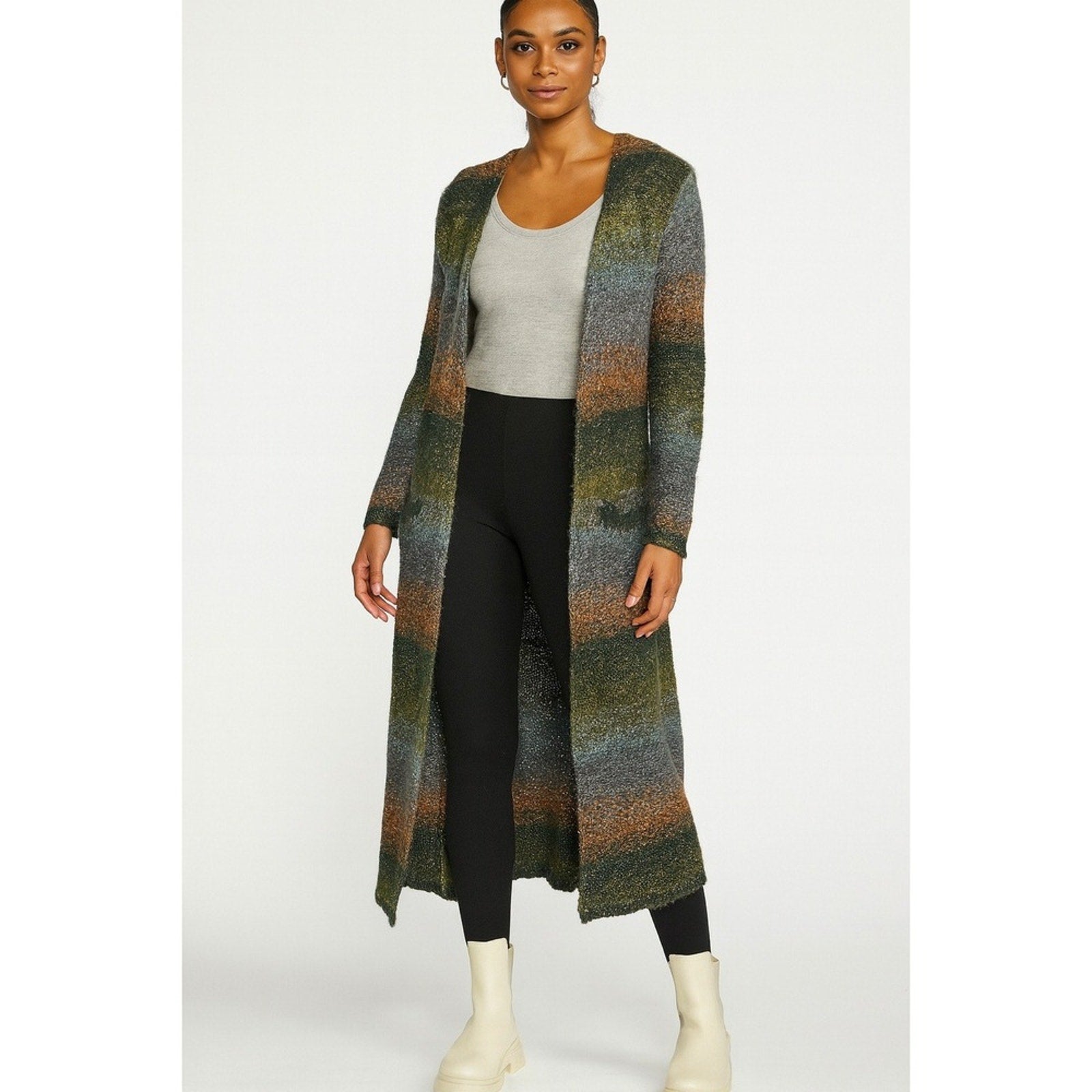 Sleeping in the snow Maxi Cardigan Long Sleeve Striped Knit Boho Women's S