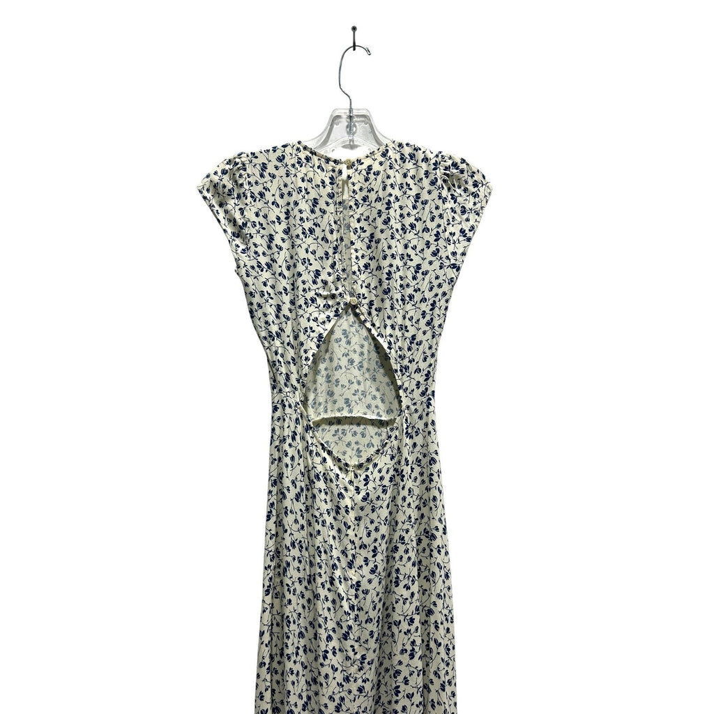 Reformation Gavin Blue Floral Midi Dress Cream Cap Sleeve Open Back Size 4 Slit
