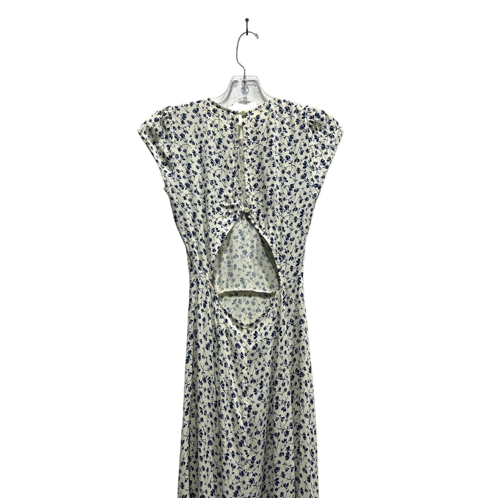 Reformation Gavin Blue Floral Midi Dress Cream Cap Sleeve Open Back Size 4 Slit