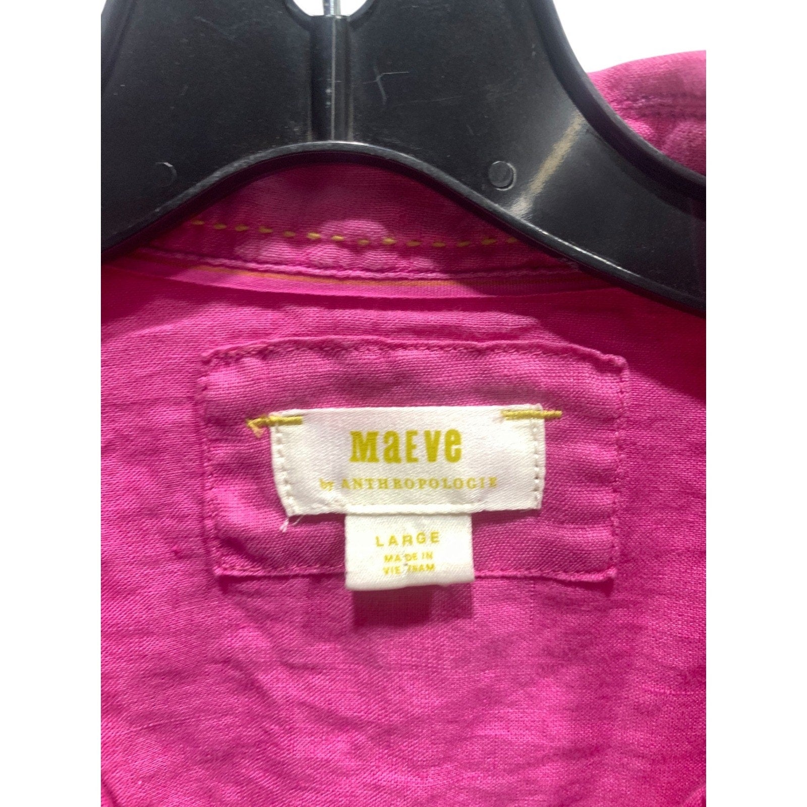 Maeve Anthropologie Hot Pink 100% Linen Ruched Sleeve Button Down Shirt Large