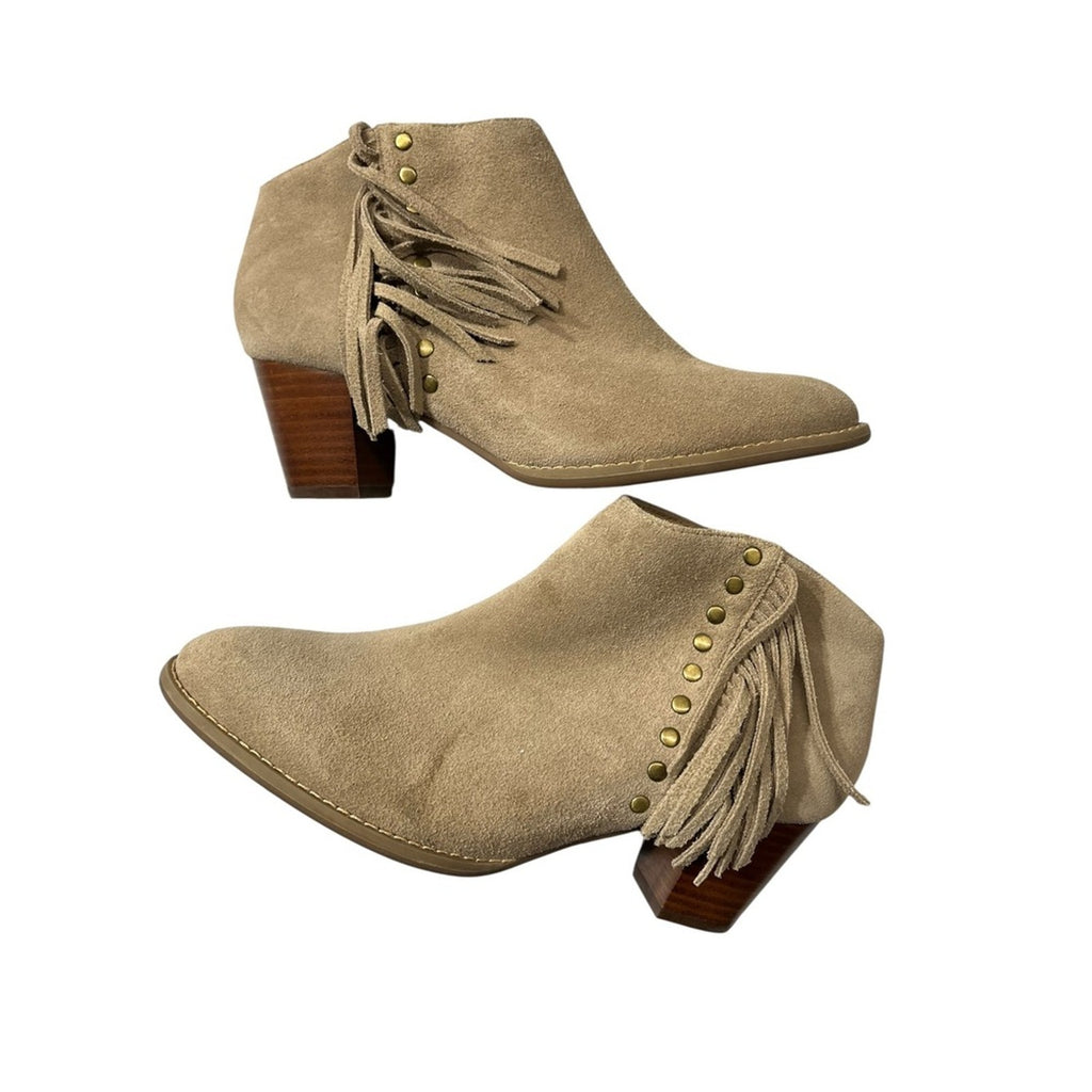 Vionic Faros Tan Suede Fringe Studded Ankle Boots 322FAROS Size 7.5
